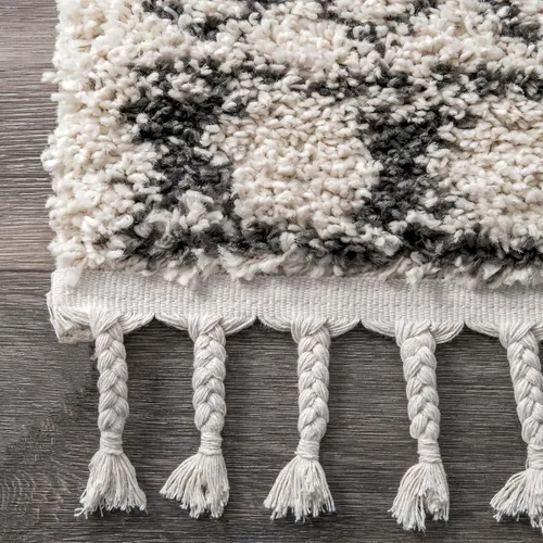 Miniatura 9 de Nuloom Vasiliki - Alfombra cuadrada de 6 pies, diseño de borla, suave y afelpada, resistente a las manchas, fácil de limpiar, duradera