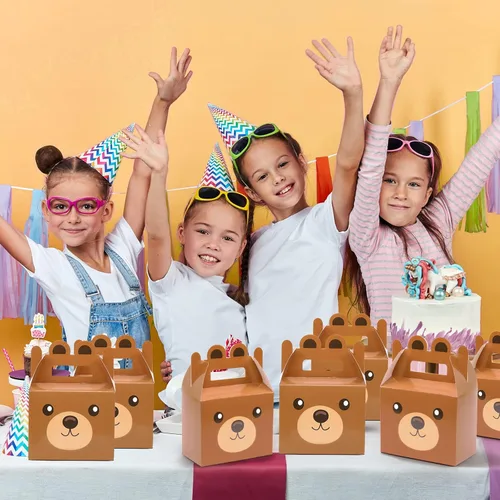 Miniatura 6 de 12 cajas de golosinas de oso para fiestas, suministros de oso para baby shower, cajas de regalo para niños y niñas, tema de oso marrón, decoración