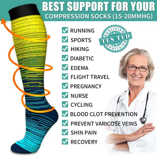 Miniatura 11 de Paquete de 3 pares de calcetines de compresión médica para mejorar la circulación de mujeres y hombres, para correr, hacer deporte y amamantar