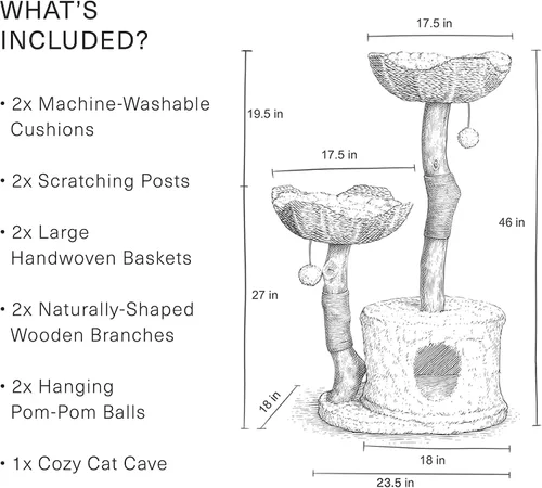 Miniatura 8 de Torre de Árbol para Gatos Moderna, Condominio de Lujo con Ramas Reales, Torre de Gatos de Madera, Árbol para Rascar Gatos, Condominio para Gatos