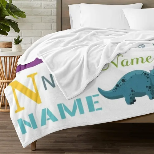 Miniatura 4 de Mantas personalizadas con nombre y dinosaurio para bebés, niños y niñas, mantas de bebé personalizadas con diseño de dinosaurio para niños pequeños