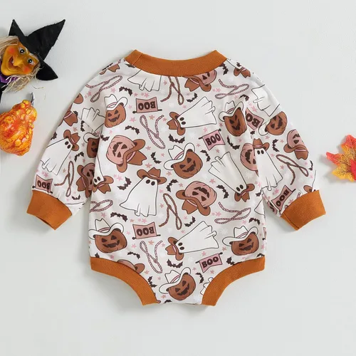 Miniatura 35 de Adobabirl Traje de Halloween para bebé, sudadera de fantasma, calabaza, mameluco, suéter de gran tamaño, lindo para otoño e invierno