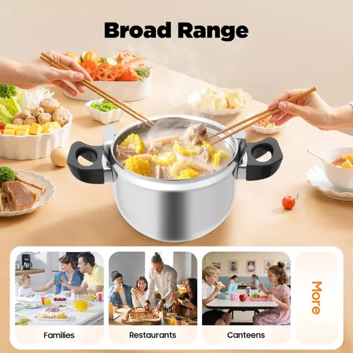 Miniatura 7 de Olla a presión de acero inoxidable 201 de 5L, 7L/4.54 cuartos de galón, 60 Kpa, pequeña olla a presión antideslizante para cocina, hervir y guisar