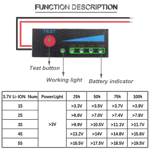 Miniatura 4 de Módulo indicador de capacidad de batería de litio 1S 3.7V 1S 3.7V Tablero indicador de porcentaje de batería de iones de litio Pantalla LED