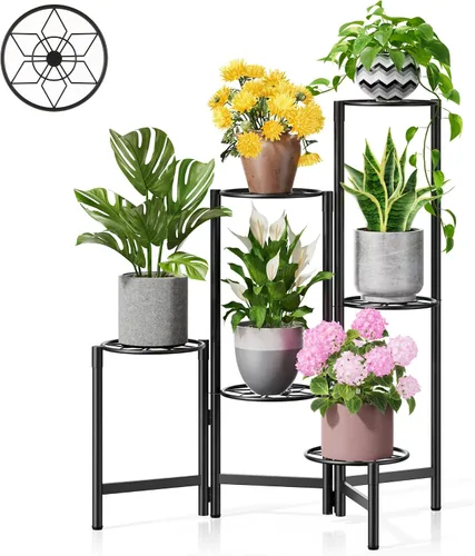 Miniatura 19 de Soporte escalonado para plantas al aire libre de 3 niveles para interiores, estante de flores de metal para múltiples plantas, soportes altos