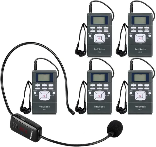 Sistema de traducción para iglesia Retekess con 1 transmisor TR503 y 5 receptores de radio FM PR13, sistema de audición asistida para iglesia,