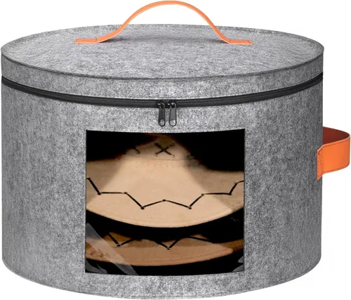 kushon Caja redonda para sombreros de vaquero para 6-9 gorras, bolsa organizadora grande de fieltro para hombres y mujeres, con soporte, plegable,