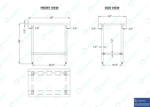 Miniatura 4 de Mesa de trabajo de acero inoxidable de base abierta de 24 pulgadas x 36 pulgadas Residencial y comercial Preparación de alimentos Estación