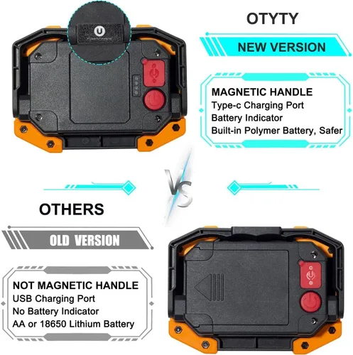Miniatura 2 de OTYTY Luz de Trabajo LED Recargable, 30W 1500LM Luces de Inundación Portátiles Alimentadas por Batería con Base Magnética, Batería de 4200mAh