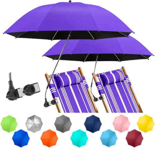 Miniatura 18 de Paquete de 2 paraguas de playa con abrazadera, paraguas ajustable de 360° para silla, paraguas UPF50+ para silla de playa, silla de patio, silla
