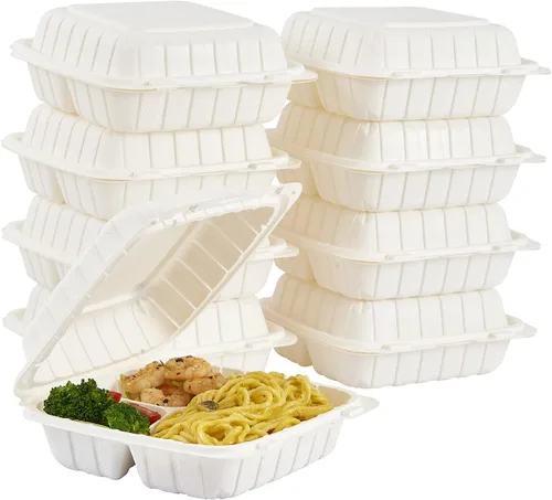 Miniatura 10 de Jaluxing 100 unidades de contenedores desechables de plástico transparente con bisagras para llevar alimentos, 15 cm de ancho, envases desechables