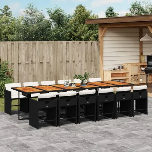 Miniatura 40 de 11-Piece Brown Poly Rattan Patio Dining Set with Cream Cushions Outdoor Furniture Foldable Chairs Tempered Glass Table for Garden Backyard Patio