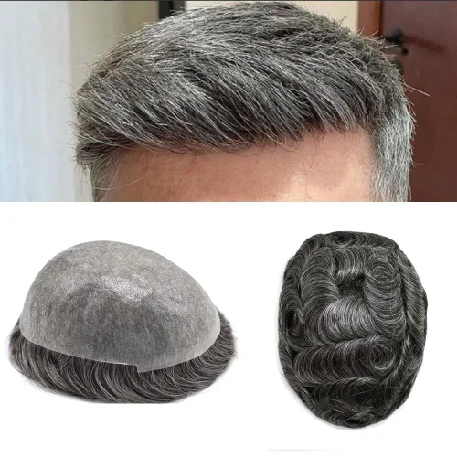 Miniatura 21 de Toupee - Sistemas de cabello humano para hombre, 0.002 in, piel ultrafina para hombre, tupé en V, polivinílico de poliuretano natural, piezas