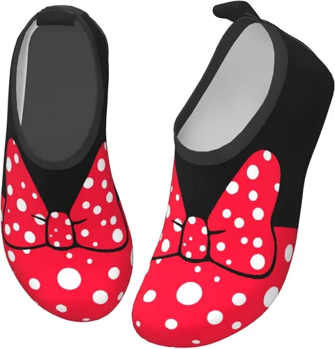 Fashion Kawaii Red Bow Polka Dot Water Shoes for Boys and Girls, Kid Quick Dry Non-Slip Water Skin Barefoot Sports Shoes Aqua Socks for Beach Swim