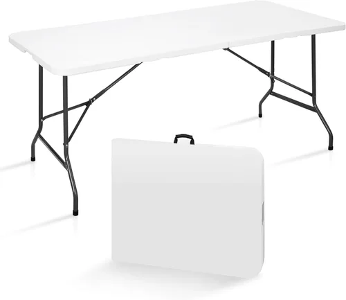 Miniatura 8 de SUPER DEAL Mesa plegable portátil de plástico de 4 pies, pequeña para interiores y exteriores, resistente, plegable por la mitad, mesa para picnic