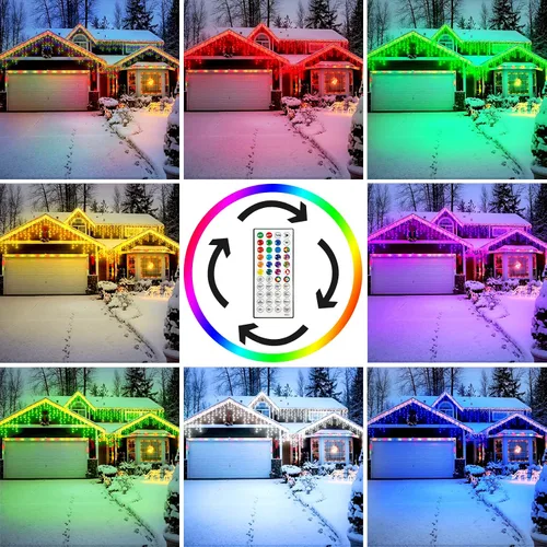 Miniatura 3 de Luces de carámbano de Navidad de 49 pies, 128 funciones, para exteriores, con 504 LED, 8 modos y temporizador, cortina de luces para exteriores