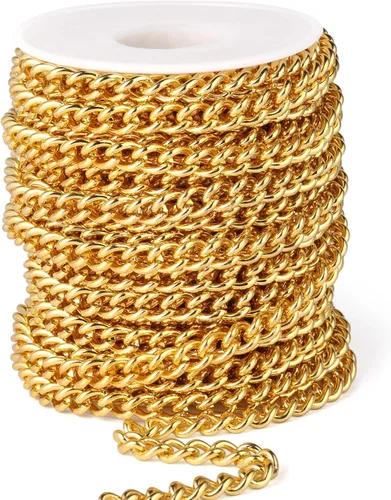 Miniatura 38 de [66 pies/20M] Cadena de bordillo de acero inoxidable chapada en oro de 18 quilates, 2mm, acero inoxidable 304, eslabones trenzados planos, cadenas