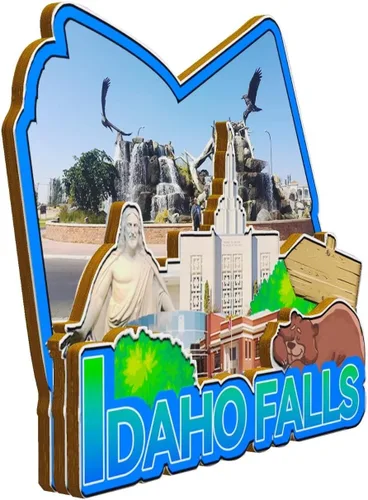 Miniatura 2 de Imán de Idaho Falls Idaho USA para nevera de madera 3D, monumentos de viaje, coleccionables, recuerdos, decoración hecha a mano -1509