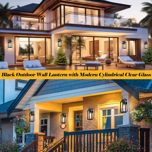 Miniatura 2 de Lámpara de porche de 17 pulgadas, grande, color negro, con vidrio transparente cilíndrico, IP65, impermeable, lámpara exterior para casa y exterior