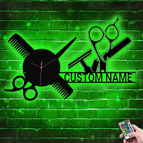 Miniatura 3 de Reloj de pared personalizado con nombre de barbería, herramienta de peluquería, reloj de madera para dormitorio, sala de estar, cocina, reloj