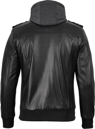 Miniatura 6 de Blingsoul Chaqueta de cuero para hombre Chaquetas de cuero negras con capucha desmontable para hombres