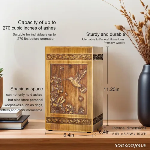 Miniatura 5 de Urna de Madera para Cenizas de Adultos Hombre y Mujer, Urnas de Cremación Grandes Hechas a Mano para Cenizas Humanas de Hombre y Mujer Adultos, Urna