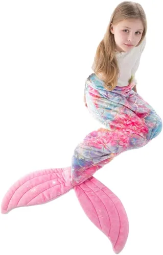 Miniatura 9 de COSUSKET Manta de cola de sirena para niñas, para todas las estaciones, suave, de alta calidad, colorido, diseño de escamas de peces