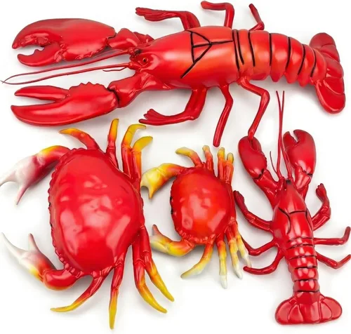 Gresorth Paquete de 4 falsas criaturas grandes de la vida marina de la colección de langosta artificial y cangrejo de plástico de animales de