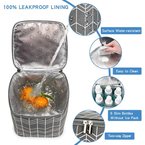 Miniatura 2 de Bolsa térmica para leche materna BABEYER con paquete de hielo, se ajusta a 4 biberones de hasta 9 onzas, bolsa grande para biberones para madres Ola