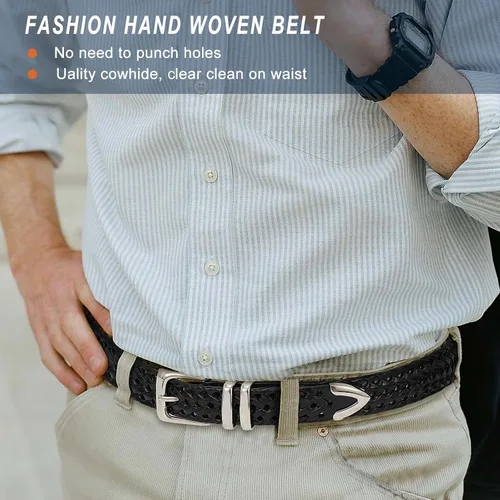 Miniatura 2 de Cinturón de cuero trenzado para hombre, jeans casuales, golf, hebilla de aleación tejida de cuero para hombre, cinturones trenzados a mano, regalo