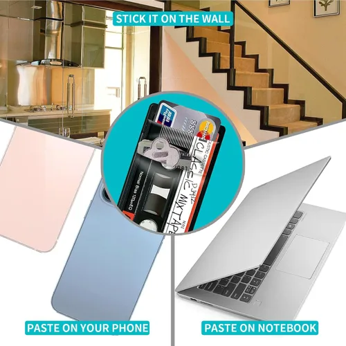 Miniatura 6 de Rossy Cartera para teléfono celular, tarjetero adhesivo para pegar en la cartera, bolsillo de licra, funda de identificación para tarjeta de crédito