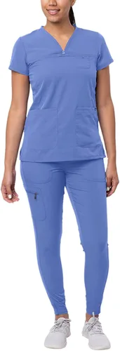 Adar Pro - Conjunto de ropa quirúrgica que facilita el movimiento para mujer, blusa quirúrgica con cuello en V en corazón y pantalón quirúrgico