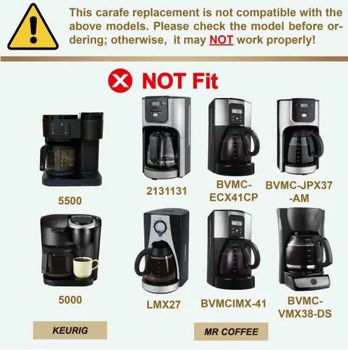 Miniatura 9 de Jarra de café universal de repuesto de vidrio de 12 tazas, compatible con múltiples marcas de cafetera, mango negro