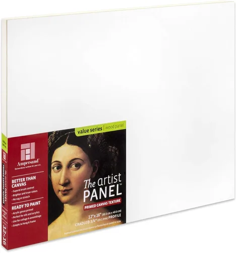 Ampersand Art Supply Panel de pintura de arte de madera Gesso: textura de lienzo, cuna de 3/4 pulgadas, 12 x 16 pulgadas