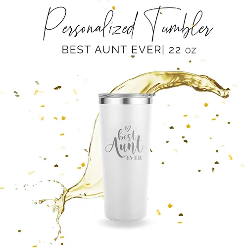 Miniatura 2 de Vaso de la mejor tía – Vaso blanco grabado de 22 onzas – Regalos para tía con popote y tapa, gran regalo para la mejor tía monstruosa de la historia