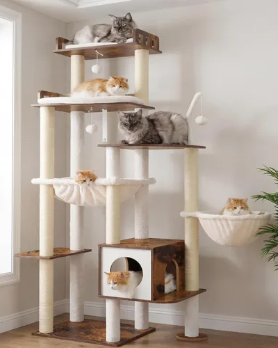 Miniatura 10 de Heybly Árbol para gatos, torre de madera de 70.5 pulgadas para gatos grandes de interior con estructura extra estable, muebles modernos para gatos