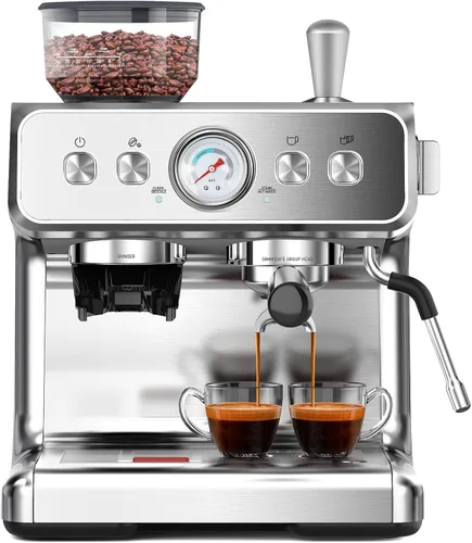 Miniatura 8 de Máquina de café expreso de 15 barras con molinillo de café antiobstrucciones integrado, máquinas de café Expresso con varita de vapor de leche