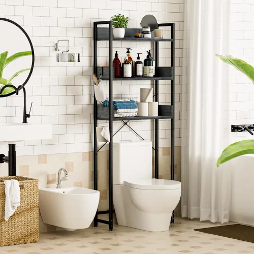Miniatura 2 de OTK - Estante de almacenamiento sobre el inodoro, organizador de baño de 3 niveles, ahorrador de espacio independiente con porta papel higiénico