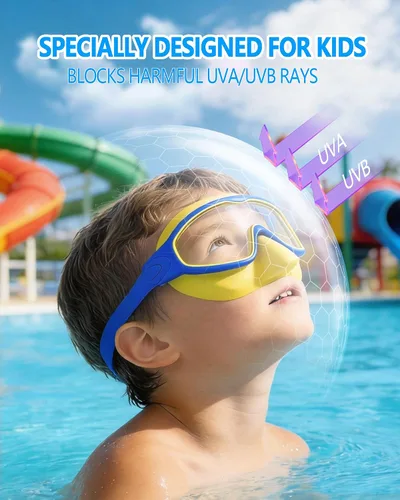 Miniatura 4 de Gafas de natación para niños de 3 a 15 años con tapones para los oídos, marco grande, gafas de natación antivaho/UV para niños, niñas y bebés, 2
