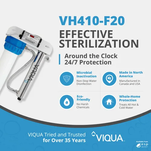 Miniatura 2 de Viqua VH410-F20 Sistema de tratamiento de agua UV para el hogar con prefiltro integrado, 18 GPM para toda la casa y filtración comercial ligera