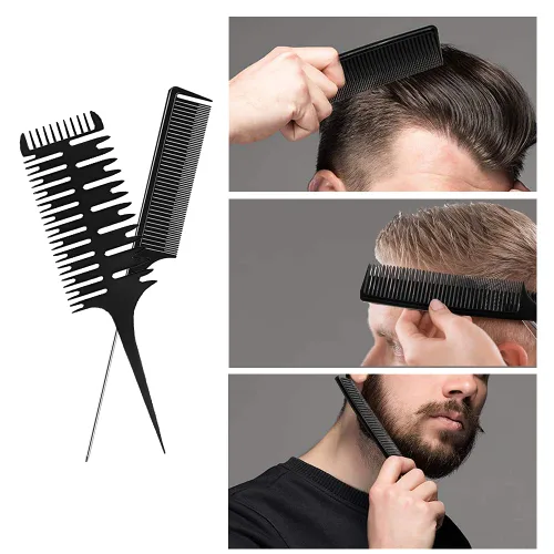 Miniatura 6 de Fox Baby Peine para peinar el cabello, 4 peines de metal negro, resaltado, estilo profesional, para estilista en casa, peluquero, tejido, teñido