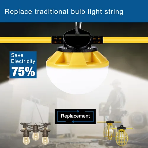 Miniatura 6 de Cadena de luces de construcción de 50 pies, IP65 resistente al agua con certificación ETL, luces de trabajo LED de 5000 K, luz diurna 18 AWG