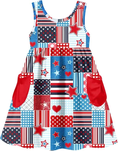 Miniatura 32 de Vieille Vestido sin mangas para niñas pequeñas, lindo vestido de verano con bolsillo, 2-7 años