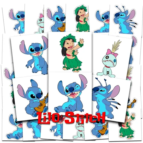 Disney Lilo and Stitch Tattoos - Paquete de recuerdos de fiesta ~ 72 tatuajes temporales perforados individuales de 2" x 2" Lilo y Stitch para niños