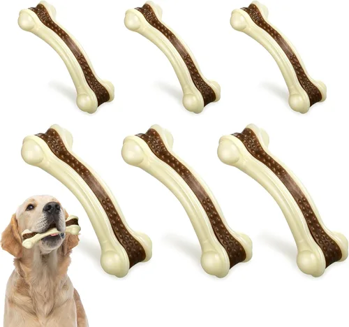 Miniatura 9 de Sosation 6 piezas de juguetes para perros para masticadores agresivos de Navidad, huesos de nailon con sabor a carne de vacuno, juguetes resistentes