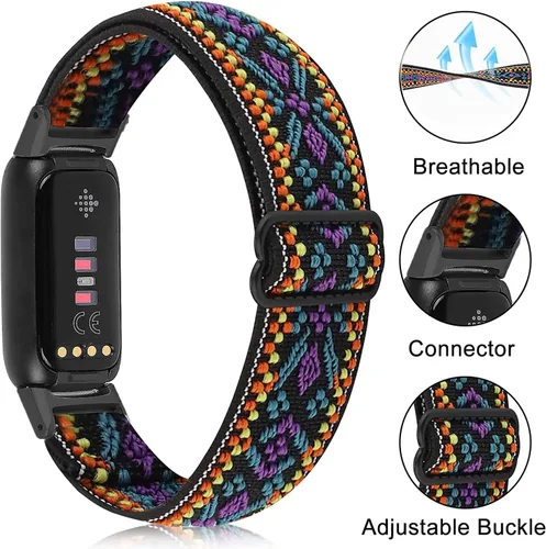 Miniatura 2 de Paquete de 3 bandas elásticas ajustables y correas de silicona de encaje compatibles con Fitbit Luxe, correas deportivas elásticas de nailon