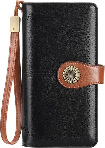 Miniatura 19 de SENDEFN Billeteras de cuero para mujer, tarjetero de crédito con bloqueo RFID, pulsera de gran capacidad with RFID Blocking, Large Capacity