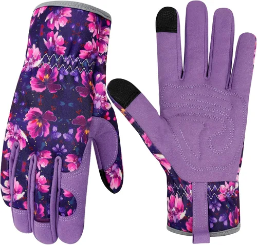 Guantes de Jardinería de Cuero MERTURN para Mujeres, Guantes de Jardín a Prueba de Espinas, Guantes de Trabajo Compatibles con Pantalla Táctil,