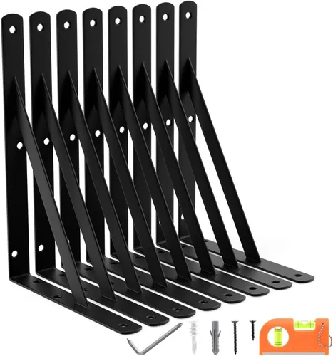 Miniatura 20 de Paquete de 8 soportes de estante resistentes de 14 pulgadas, soporte de pared flotante grande para estantes de almacenamiento de garaje, acabado