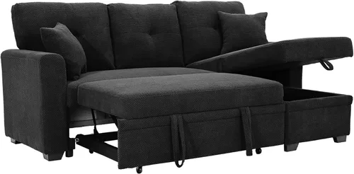 Miniatura 17 de Sofá cama convertible 3 en 1, sofá extraíble con puertos USB, portavasos y reposabrazos de almacenamiento, silla de dormir con mesa auxiliar
